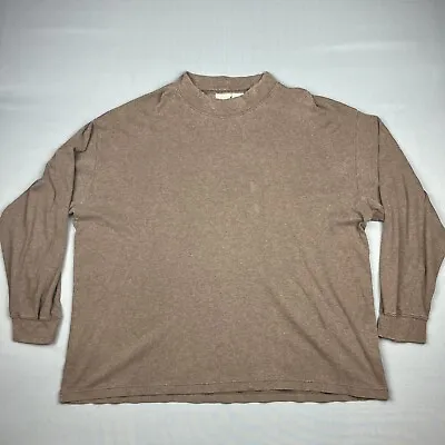 Vtg St Johns Bay Shirt Mens 2XL Brown Long Sleeve Mock Turtleneck Stretch Comfy • $7.99