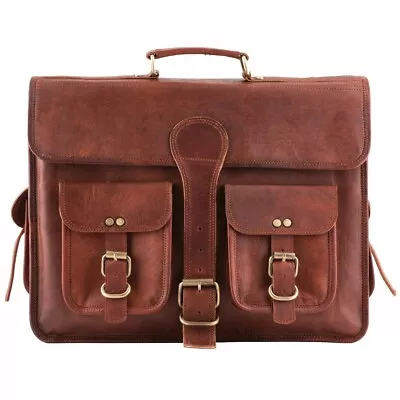 Vintage Handmade Genuine Brown Leather Men's Office Laptop Shoulder Briefcase • $55.39