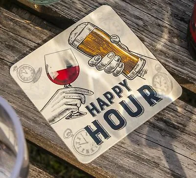 Happy Hour Novelty Coasters Beer Mats Pack Of 10 Funny Pub Garden Drink Mat 10cm • £4.39