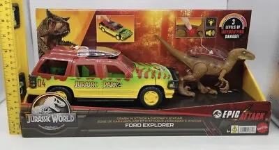 Jurassic World Park Epic Attack Crash ‘N Attack Ford Explorer Velocirapto Mattel • $32