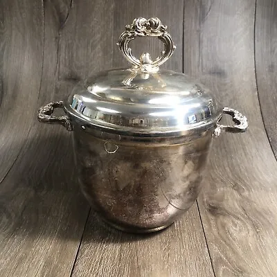 VTG Sheridan Silver Plated EP Brass Ice Bucket Insulated Milk Glass Insert & Lid • $28