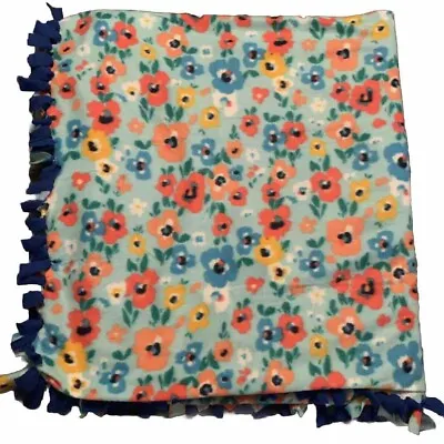 Hand Tied Micro Fleece Blanket - 50 X 60  Flowers Multi Colored • $25