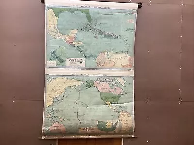 DENOYER-GEPPERT SECOND EDITION 1919 Pull Down School World Map • $150