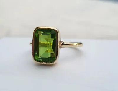 Beautiful Green Peridot Gemstone Ring For Women Girls 925 Sterling Silver Gold • £34.06