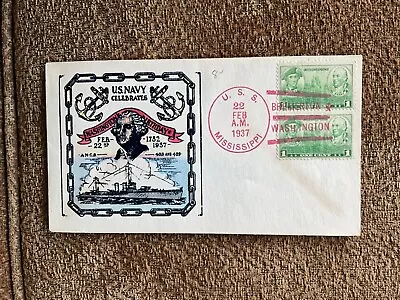 1937 USA Naval Cover USS Mississippi George Washington’s 205th Birthday Cachet • $54