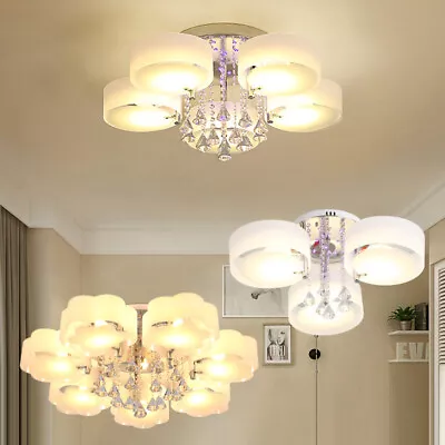 Modern Crystal LED Ceiling Light Color-Changing Chandelier Flush Mount Pendant • £65.99