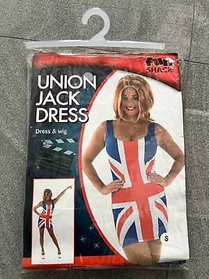 Union Jack Dress & Wig - Geri Ginger Spice Girls Fancy Dress Outfit - Size S NEW • £14