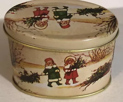 Vintage Christmas Tin Small Children Playing In The Snow ODS2 • $6.29