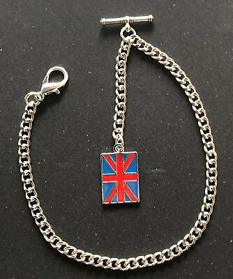 Albert Pocket Watch Chain With An Enamel Union Jack Fobsilver Colour 4 Sizes • £7.99