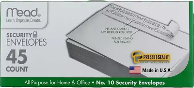 Mead Press-it Seal-it No.10 Security Envelopes 4.125 X 9.5-Inches White 45 Co • $15.17