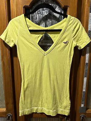 Hollister California Womens Size XS 6 Top Tshirt Ladies Lime Yellow Cut Out Back • $11.99