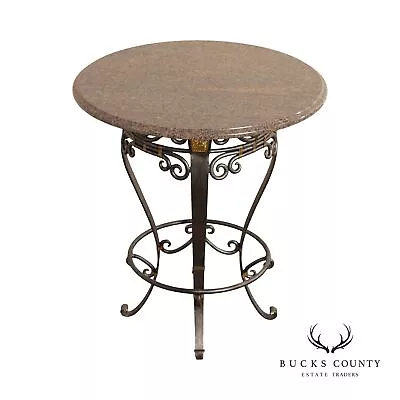 Labarge Neoclassical Style Wrought Iron Stone Top Round Pub Table • $1095