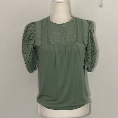 Matilda Jane Good Hart Womens Top Small Green Perfectly Charming Islet Sleeve • $19.98