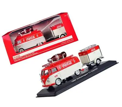 1960 Volkswagen T1 Kombi Van With Trailer Red And Cream Coca Cola 1/43 Diecast • $45.93