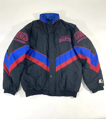 VTG Starter New York Giants Full Zip Up Jacket Black Blue Red Large NFL Football • $109.99