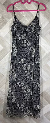 Ladies Y2K 00s Mexx Floral Black & Beige Mesh Strappy Slip Dress Size Large • £12.99