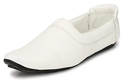 Mens Jutti Mojari Jalsa Nagra Ethhnic Shoe US Size 7-12 Faux Leather White Soft • £30.50