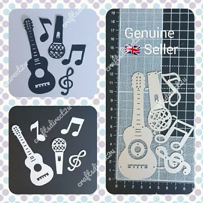 Metal Cutting Die - GUITAR - MUSIC NOTES - MICROPHONE -TREBLE CLEF -5 Piece Set • £4.99