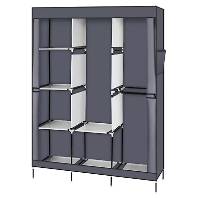 71  Portable Closet Wardrobe Clothes Rack Storage Organizer With Shelf Gray Rail • £23.99