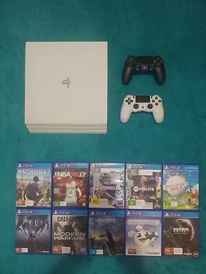 Sony Playstation 4 Pro (PS4) - 1TB White With 2 Controllers And 10 Games • $350