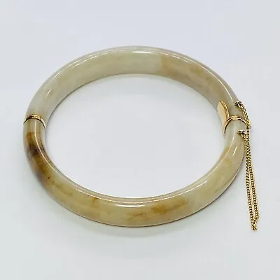 Ming's Honolulu 14K Yellow Gold Jadeite Jade Size 7  Hinged Bangle Bracelet 39g • $1950