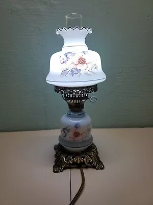 Small Hurricane Lamp GWTW Blue Floral Design 15  Tall • $39.99