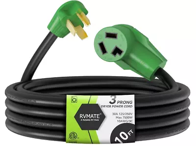 3 Prong Dryer/EV Extension Cord 10 Feet 30 Amp NEMA 10-30P To 10-30R 125V/250V • $39.50