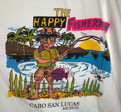Vintage 90s Single Stitch Novelty Joke Fishing Cabo Mexico Tee T Shirt EG1086 • $21.99
