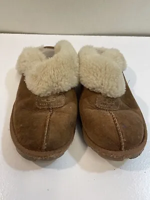 UGG Coquette Women’s Size 7 Tan Brown Suede Sheepskin Mule Slippers Shoes 5125 • $34.99