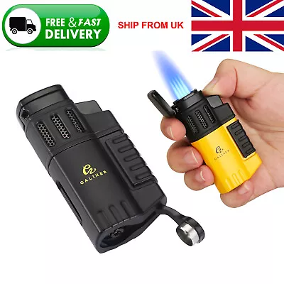 Galiner Windproof Jet Flame Cigar Lighter Refillable With Punch 4 Torch Gift Box • £12.99