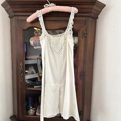 VINTAGE Cotton Romper Slip Or Night Clothes. Beautiful Crocheted Top Edging • $30
