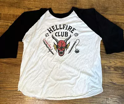 Stranger Things Hellfire Club T Shirt Adult XL White Raglan 3/4 Sleeve • $15.97