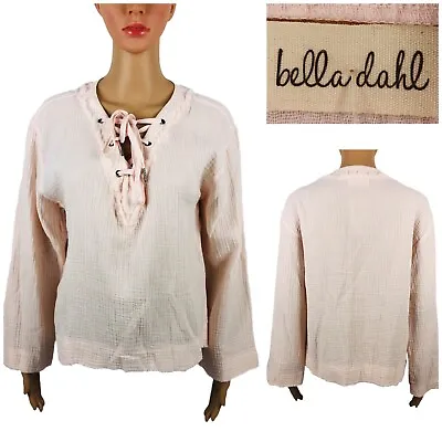 Bella Dahl Womens Small Top Lace Up Spring Rose Bell V Neck 100% Cotton NWT • $49.99