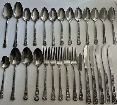 Vintage 28 Interpur Florenz Stainless Flatware Silverware Fleur-De-Lis Flowers • $24