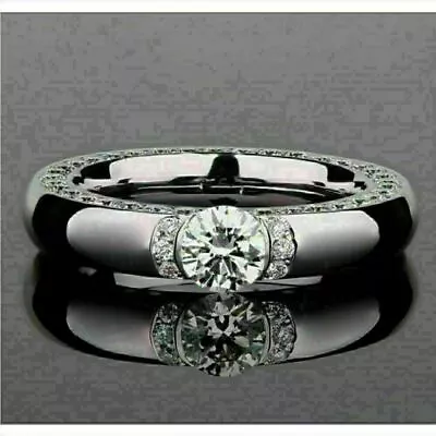 Fabulous Men's Engagement Wedding Ring 1.38 Ct Simulated Diamond 14K White Gold • $171.88