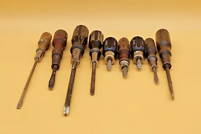 Vintage Wood Handle Screwdrivers Irwin Stanley Others? Lot Of 9 Various Sizes • $36.99