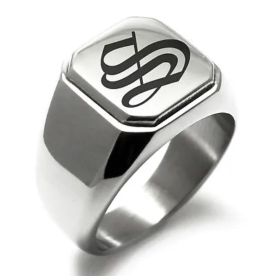 Stainless Steel Monogram Old English Font S Mens Square Biker Style Signet Ring • $15