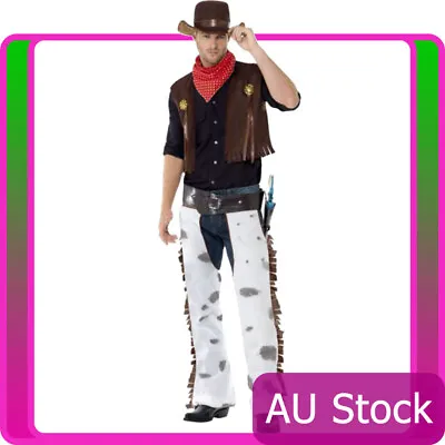 Cowboy Wild West Costume Mens Sheriff Gunslinger Texas Rodeo Adult Fancy Dress • £27.69