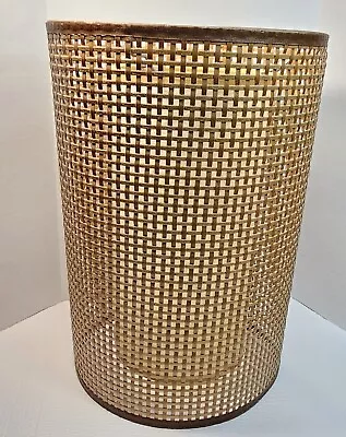 Double Drum Lamp Shade 12  Round Brown Rattan Wicker Fiberglass Vintage MCM HTF • $150