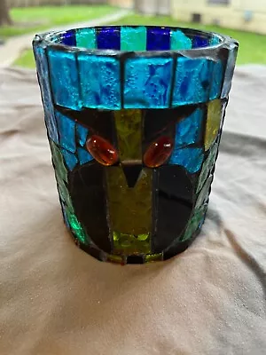 Owl Vtg Stained Glass Candle Holder Multicolored  • $14