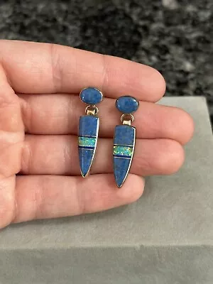 Native American MTT Marie Tsosie Opal Lapis Blue Sterling Silver Dangle Earrings • $85