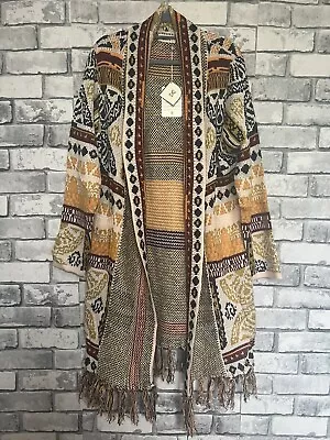 CGYY Womens Cardigan Extra Large Long Chunky Knit Open Front Aztec Tribal Fringe • £29.99
