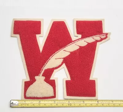 Vintage Varsity Letter Letterman Ink Quill Writers Jacket Patch W Red & White • $14