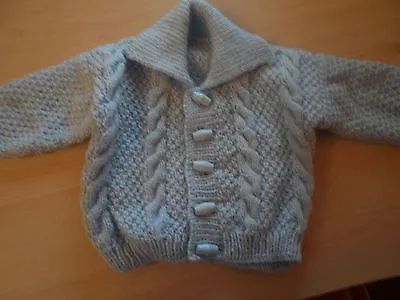 £5.99 • Buy Hand Knitted Baby Boy Cable Cardigan 0-3 To 6-12 Months Blue, White, Lemon,green