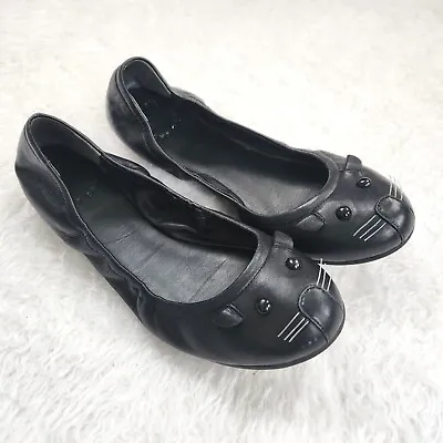 Marc Jacobs Black Leather Mouse Ballerina Flats Women's Size 38.5 • $45