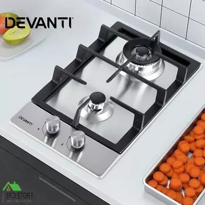 Devanti Gas Cooktop 30cm Gas Stove Cooker 2 Burner Cook Top Konbs NG LPG Steel • $110.70