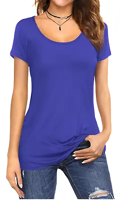 Womens Cap Short Sleeve Round Scoop Neck Plain T-shirt Fitted Tee Top Uk 8-26 • $8.83