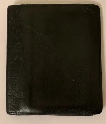 GIANNI VERSACE VINTAGE '90s LARGE MEDUSA HEAD LEATHER COMPACT WALLET ITALY BLACK • $90