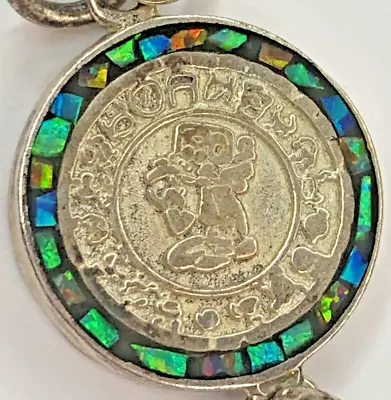 Vintage Sterling 925 Black Opal Inlay Aztec Mayan Calendar Reversible Bracelet • $38.66