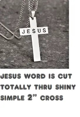 Mens 2  Large CROSS JESUS CHRISTIAN Pendant On 26  925 Sterling Silver Necklace • $13.99